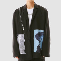Stylischer Newspaper Patchwork Blazer