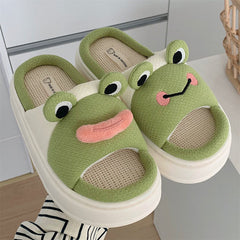 Cute Frog Linen Slippers