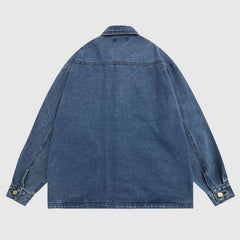 Chaqueta vaquera multibolsillos con bordado de dibujos animados