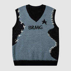 Suéter tipo chaleco con patchwork de color liso