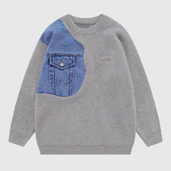 Pullover im Denim-Patchwork-Design