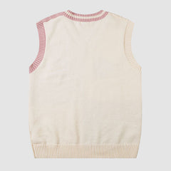 Suéter tipo chaleco a cuadros con bordado de oso