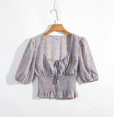 Hochwertiges Commuter-Oberteil mit quadratischem Ausschnitt, bedruckter Taille und schmaler Passform, kurzärmliges Oberteil