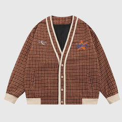 Mäntel mit V-Ausschnitt und karierter Spitzenstickerei