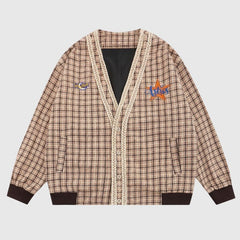 Mäntel mit V-Ausschnitt und karierter Spitzenstickerei