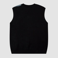 Suéter tipo chaleco con patchwork de color liso