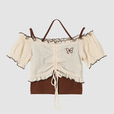 Zweiteiliges Crop-Top mit Rüschen und String