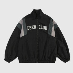 Chaqueta retro de cuello alto con patchwork de streetwear