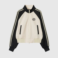 Chaqueta de cuello corto con mangas y rayas en contraste