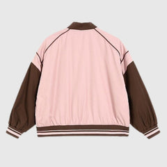 Kurze Baseballjacke im Retro-Farbblockdesign in Pink