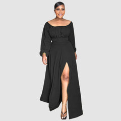 Set aus schulterfreiem Crop-Top und Schlitzrock