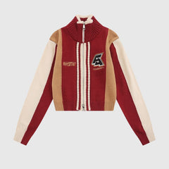 Kurzer Pullover mit Farbblockdesign, Stickerei und Reißverschluss am Kragen