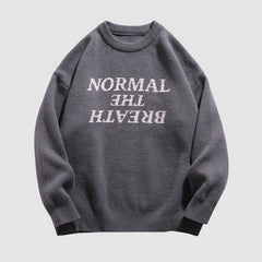 Einfarbiger Jacquard-Strickpullover mit Buchstaben