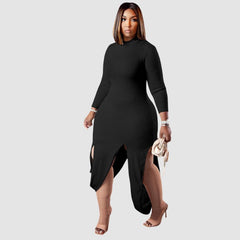 Vestido de punto acanalado con abertura