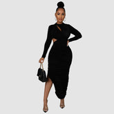 Einfarbiges, plissiertes Midikleid