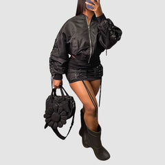 Conjunto de chaqueta de tiras pesada y minifalda