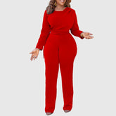 Einfarbiger Jumpsuit mit weitem Bein und Bindeband