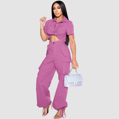 Conjunto de camisa de manga corta y pantalón cargo con cordón