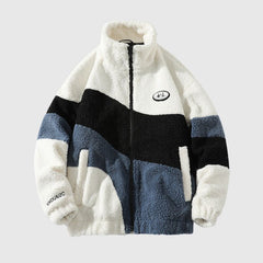 Chaqueta de piel de oveja con cuello color block