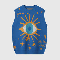 Suéter tipo chaleco de jacquard con estampado de ojos de dibujos animados