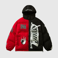 Chinesischer Streetwear-Farbblock-Kapuzenmantel