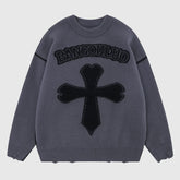 Vintage Cross Pattern Embroidered Sweater