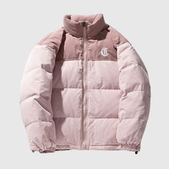 Chaqueta de pana con patchwork y letras bordadas