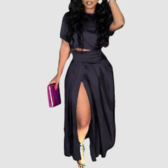 Conjunto de falda plisada con abertura de color sólido