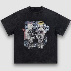 Camiseta lavada de diablo y ángel
