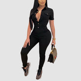 Einfarbige Revers-Jumpsuits