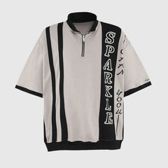 Patchwork-T-Shirts mit Stehkragen