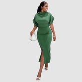 Conjunto de vestido ajustado con abertura en color sólido