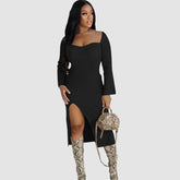 Einfarbige, geschlitzte, figurbetonte Rippstrickkleider