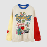 Suéter con diseño de contraste de colores y patrón de dibujos animados