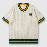 Green Trim V-Neck Mesh Tee