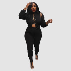 Conjunto de top con solapa hueca y pantalón con cordón