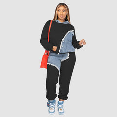 Conjunto de sudadera y pantalón con parches de mezclilla