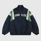 Chaqueta retro de cuello alto con patchwork de streetwear