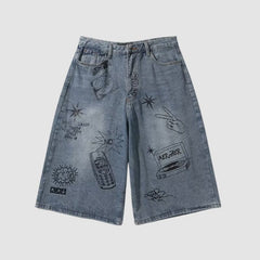 Shorts vaqueros con estampado de grafiti