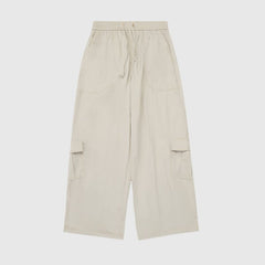 Pantalones con cordón y parche de múltiples bolsillos de color sólido