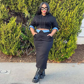 Conjunto de sudadera con falda y parches de mezclilla