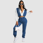 Denim Patchwork Kapuzenjacke Set