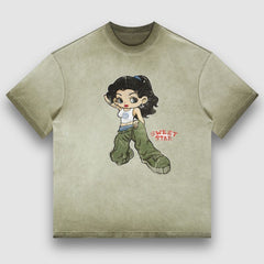 Camiseta con estampado de dibujos animados degradados