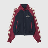 Chaqueta de cuello corto con mangas y rayas en contraste