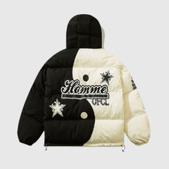 Chinesischer Streetwear-Farbblock-Kapuzenmantel