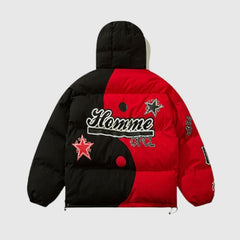 Chinesischer Streetwear-Farbblock-Kapuzenmantel