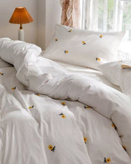 Isla White Floral Embroidered Bedding Set - Sunflower