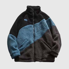 Warmer Baumwollmantel mit Farbblock-Lammfellfutter