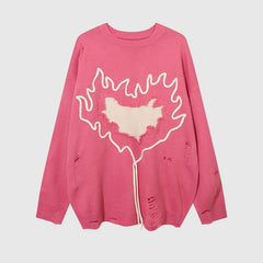 Trendiger lockerer Strickpullover mit Herzprägung