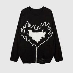 Trendiger lockerer Strickpullover mit Herzprägung